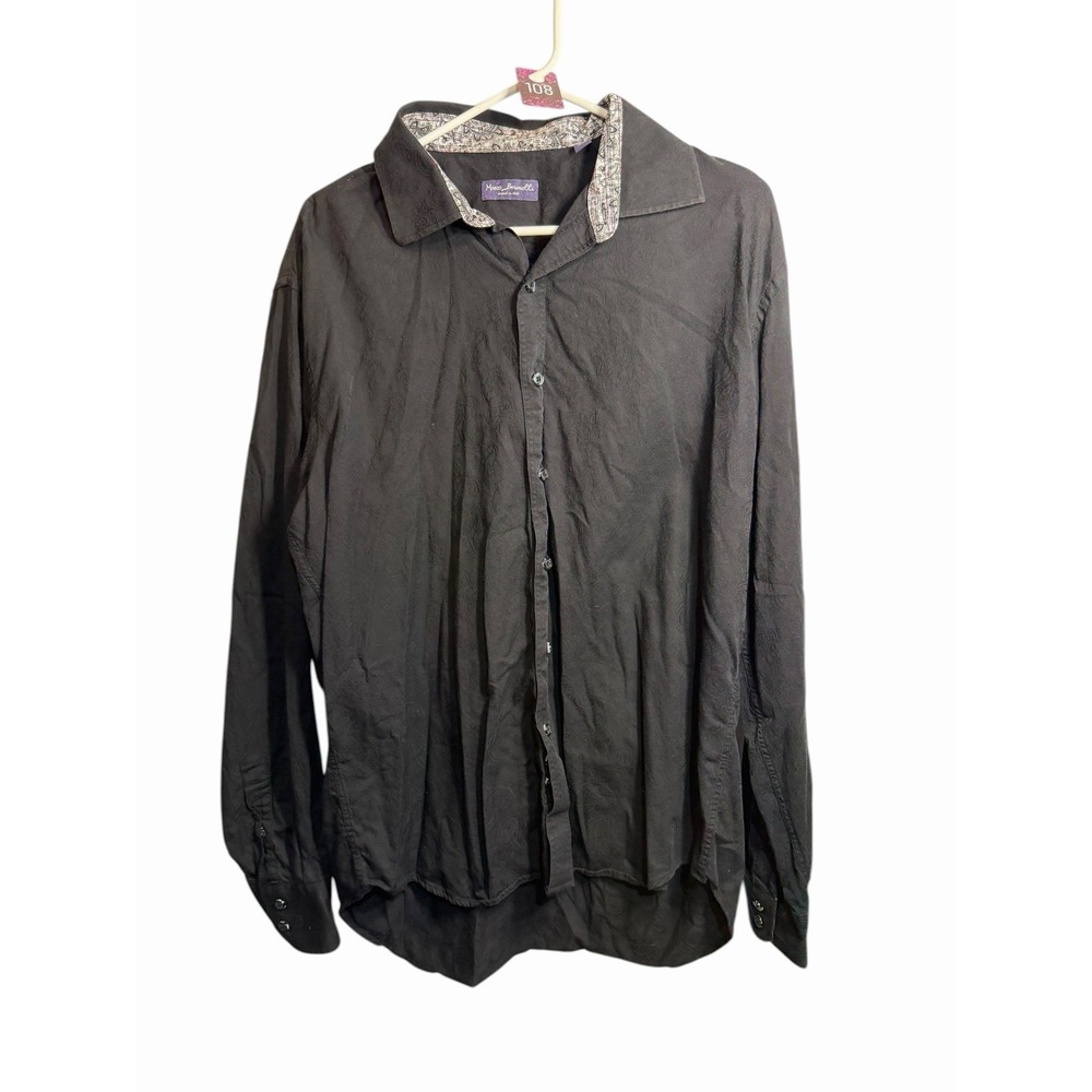 marco brunelli mens black long sleeve button‎ down collared shirt size XL